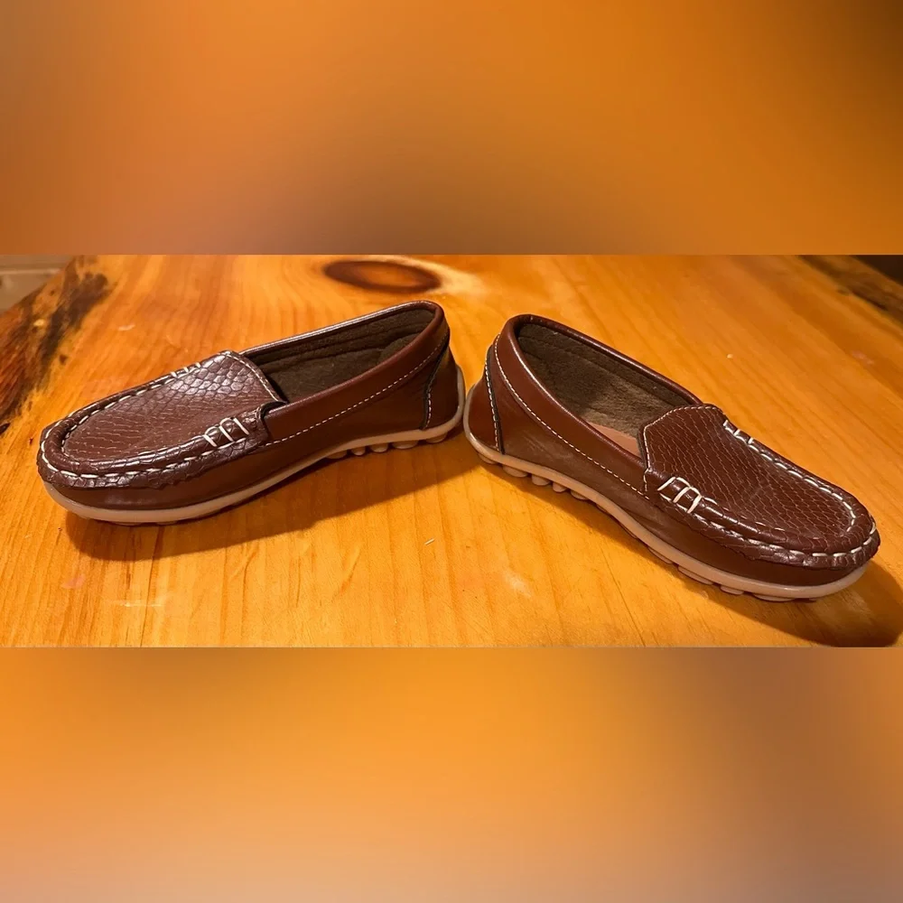 Kids Brown Moccasin Loafers - Classic Slip-On